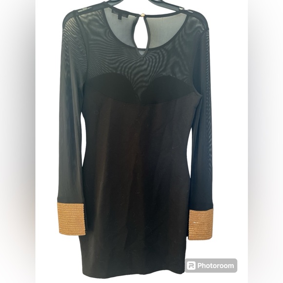 NWOT FASHION NOVA TULE AND GOLD RHINESTONES CUFFS BODY WRAP SIZE M - Picture 4 of 5